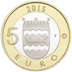 Аверс 5 евро 2015 года. Уусимаа (Ёж), Финляндия